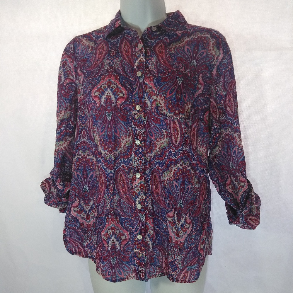 TALBOTS Women's Multicolor Paisley Blouse Sz 4